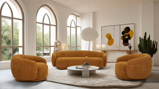 Divani Casa Andrew Modern Orange Fabric Sofa Set β Vibrant Comfort for Your Living Space