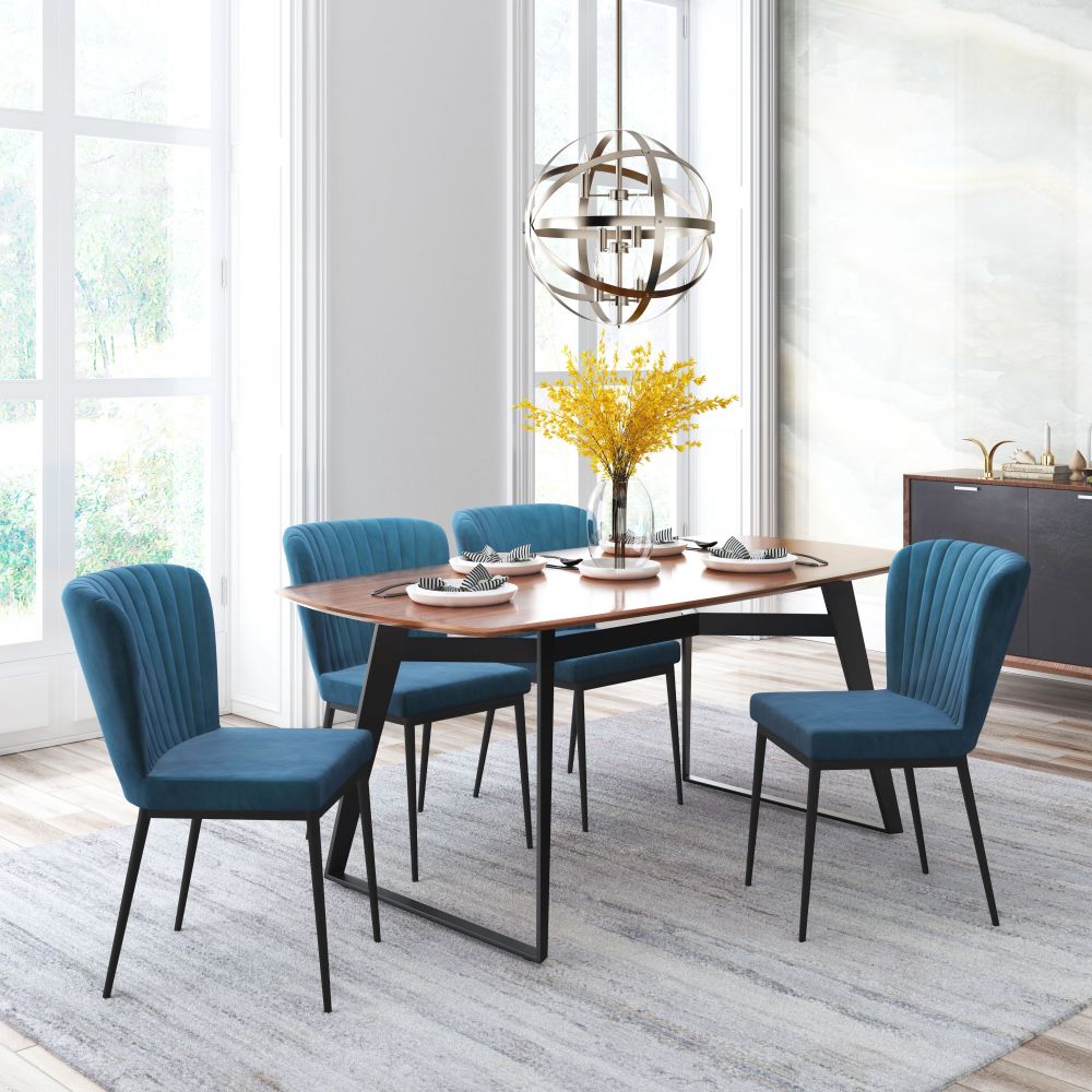 Tolivere Dining Chair Blue Velvet Set of 2