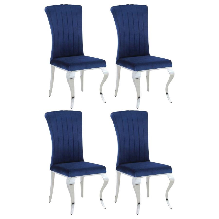 Betty Upholstered Side Chairs Ink Blue and Chrome (Set of 4) β Chic and Comfortable with a Stylish Ink Blue Upholstery and Sleek Chrome Legs