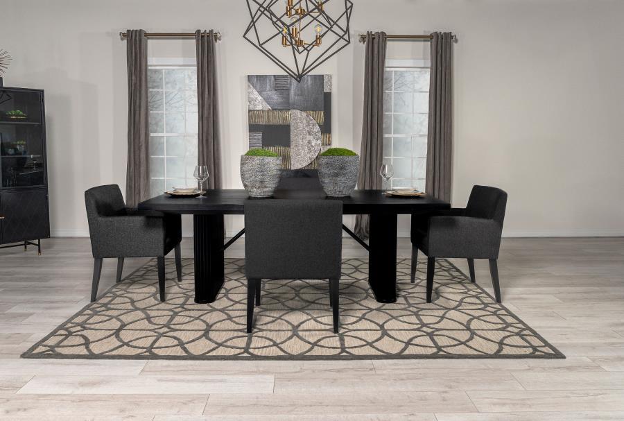Catherine 5-Piece Dining Set β Charcoal Grey & Black Double Pedestal Table for Timeless Elegance