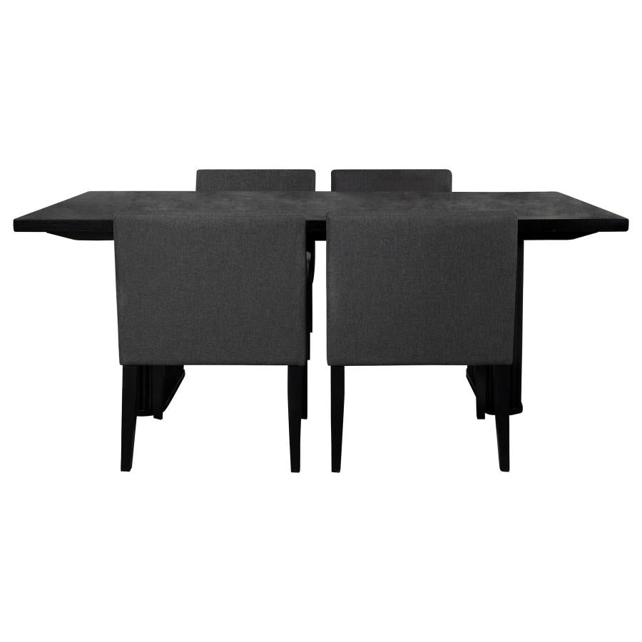 Catherine 5-Piece Dining Set β Charcoal Grey & Black Double Pedestal Table for Timeless Elegance