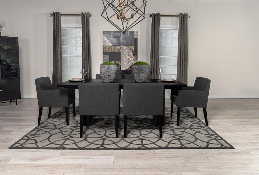 Catherine 7-Piece Dining Set β Charcoal Grey & Black Double Pedestal Table for Sophisticated Dining