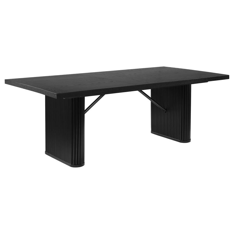 Catherine 7-Piece Dining Set β Charcoal Grey & Black Double Pedestal Table for Sophisticated Dining