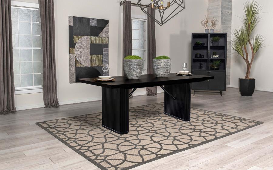 Catherine Rectangular Dining Table β Black Double Pedestal Design for Sophisticated Spaces