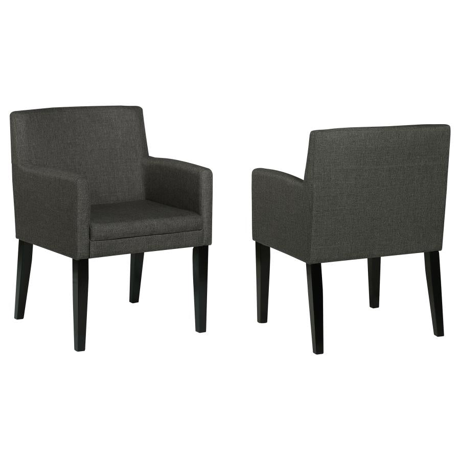 Catherine Upholstered Dining Arm Chairs (Set of 2) β Charcoal Grey & Black Elegance for Sophisticated Spaces