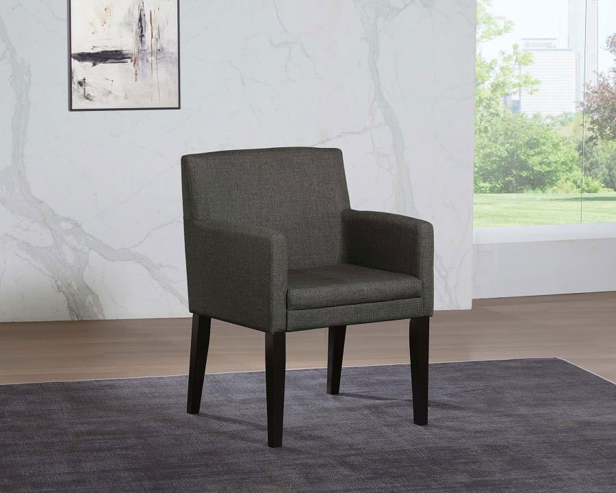 Catherine Upholstered Dining Arm Chairs (Set of 2) β Charcoal Grey & Black Elegance for Sophisticated Spaces