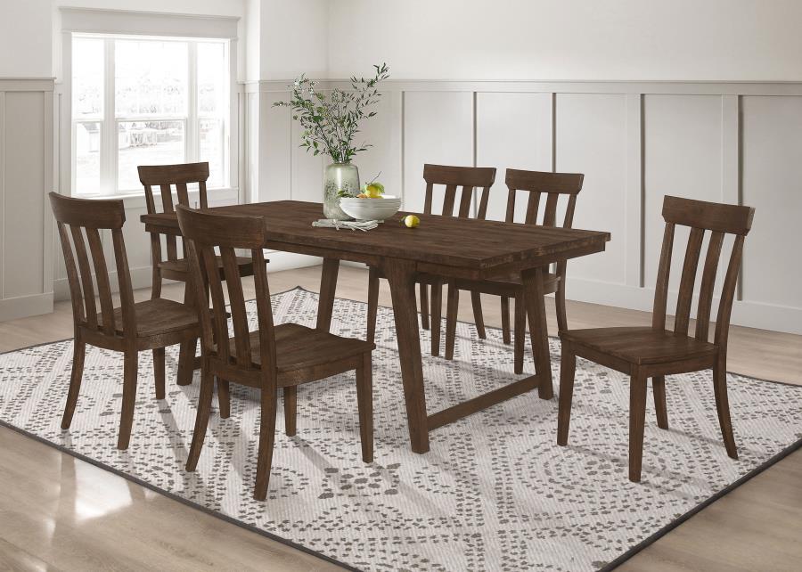 Reynolds 7-Piece Dining Set β Brown Oak Rectangular Table for Elegant and Timeless Dining
