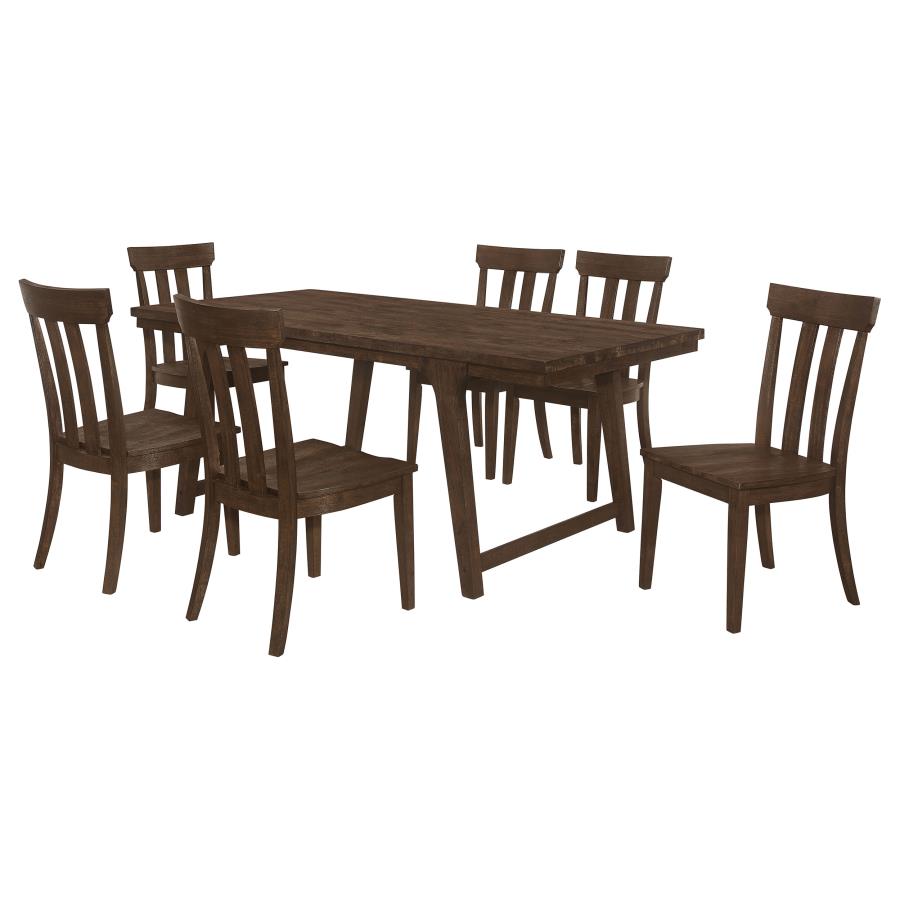 Reynolds 7-Piece Dining Set β Brown Oak Rectangular Table for Elegant and Timeless Dining