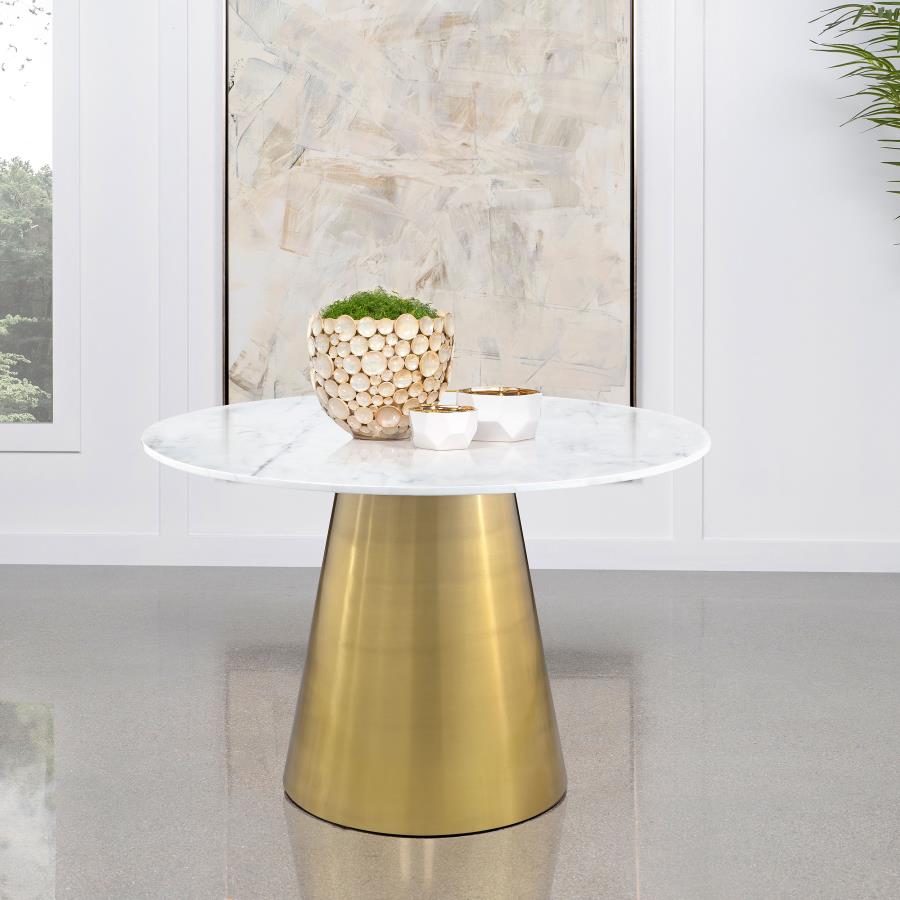 Ambrose Round 50-inch Marble Top Dining Table β Brushed Gold Base for a Sophisticated and Modern Dining Look