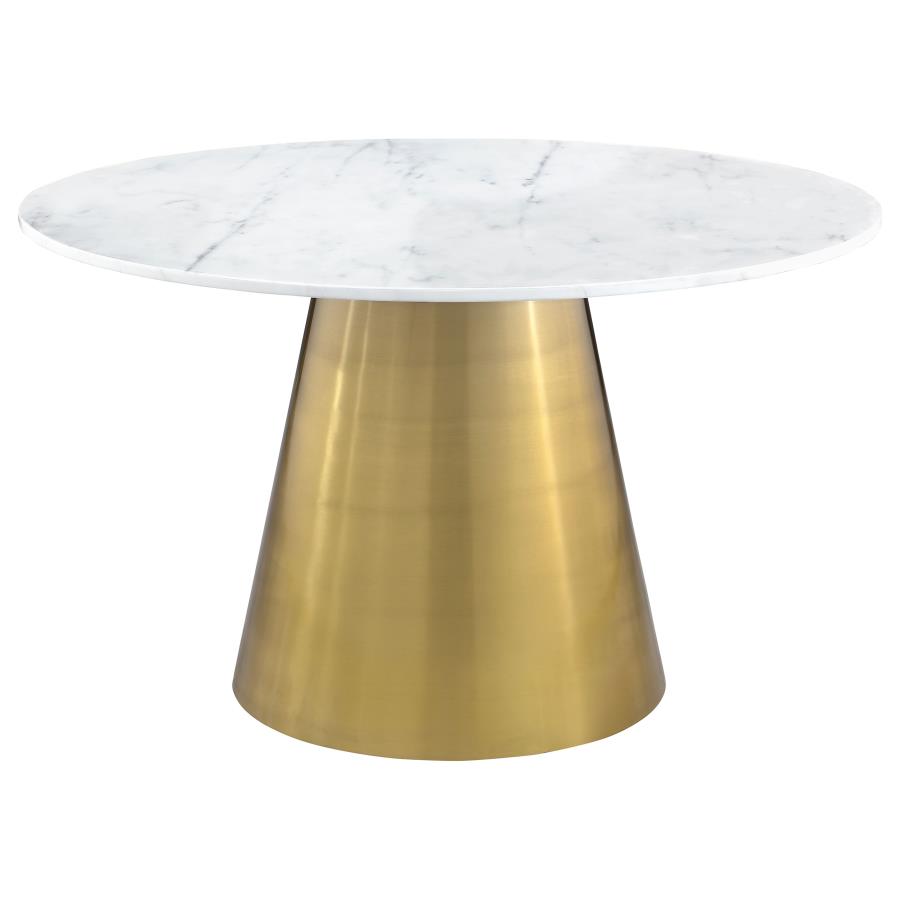 Ambrose Round 50-inch Marble Top Dining Table β Brushed Gold Base for a Sophisticated and Modern Dining Look