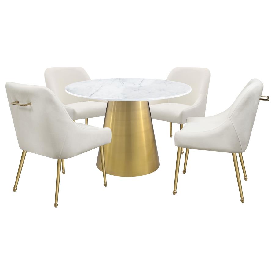 Ambrose Round 50-inch Marble Top Dining Table β Brushed Gold Base for a Sophisticated and Modern Dining Look