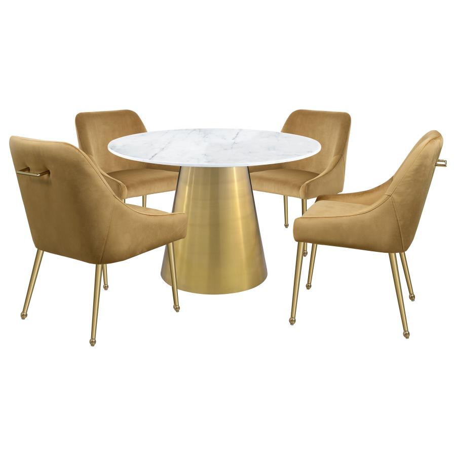 Ambrose Round 50-inch Marble Top Dining Table β Brushed Gold Base for a Sophisticated and Modern Dining Look