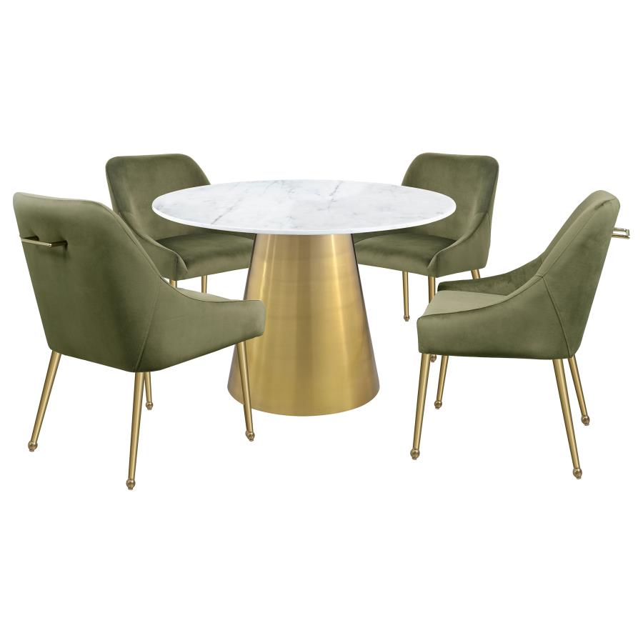 Ambrose Round 50-inch Marble Top Dining Table β Brushed Gold Base for a Sophisticated and Modern Dining Look