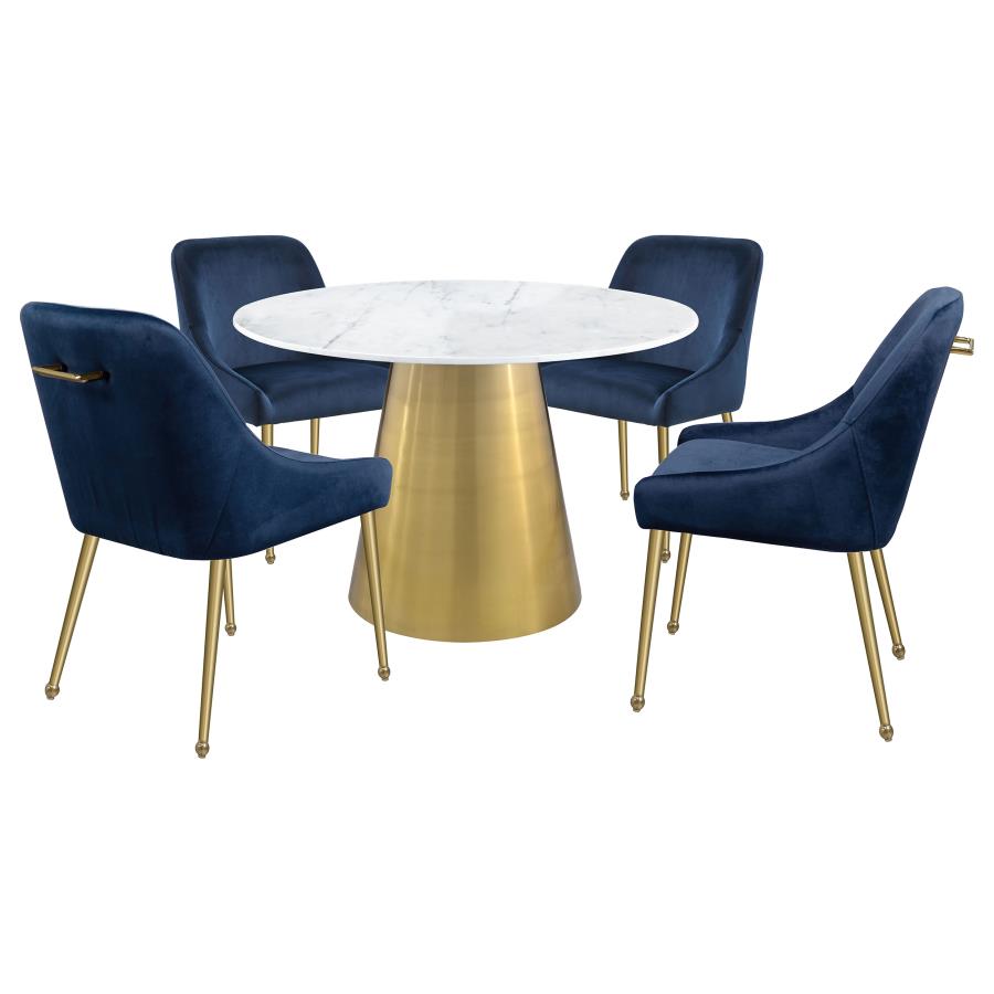 Ambrose Round 50-inch Marble Top Dining Table β Brushed Gold Base for a Sophisticated and Modern Dining Look