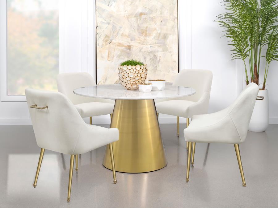 Ambrose Round 50-inch Marble Top Dining Table β Brushed Gold Base for a Sophisticated and Modern Dining Look