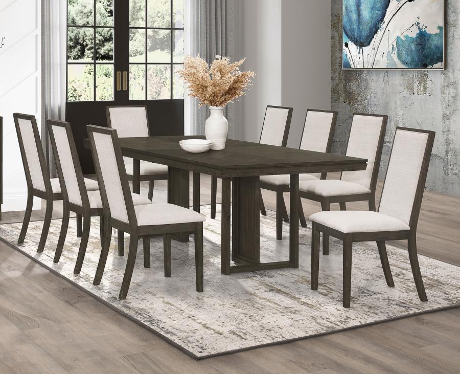 Kelly 9-Piece Dining Set β Beige & Dark Grey Rectangular Table for Grand Contemporary Style