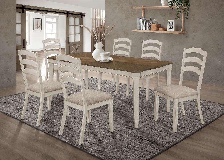 Ronnie 7-Piece Starburst Dining Set β Khaki & Rustic Cream for Elegant Style and Distinctive Design