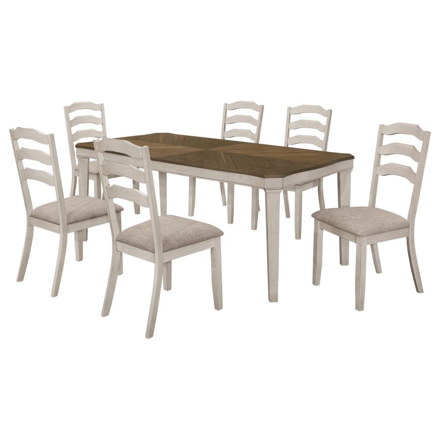 Ronnie 7-Piece Starburst Dining Set β Khaki & Rustic Cream for Elegant Style and Distinctive Design