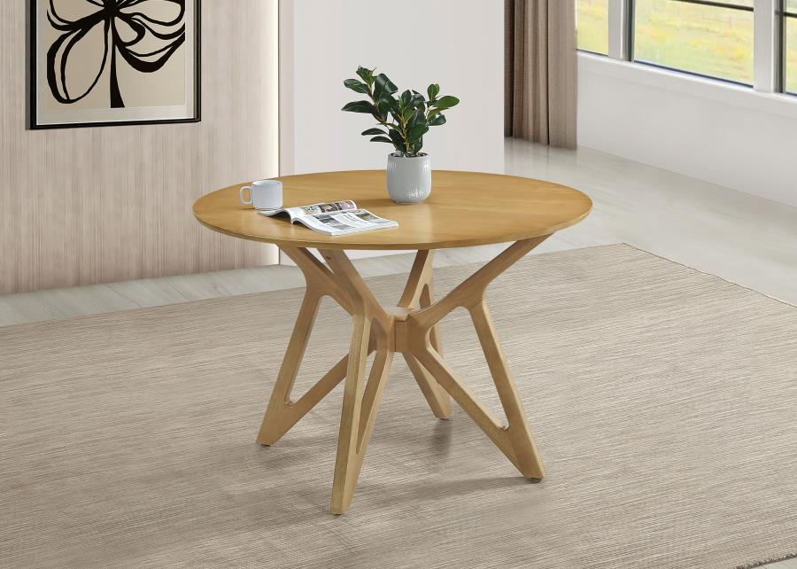 Elowen Round Solid Wood Dining Table in Light Walnut - Warm and Stylish Design for a Cozy and Inviting Dining Room