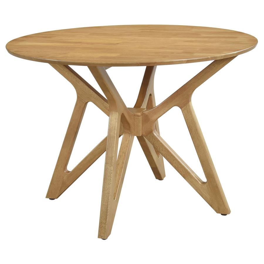 Elowen Round Solid Wood Dining Table in Light Walnut - Warm and Stylish Design for a Cozy and Inviting Dining Room