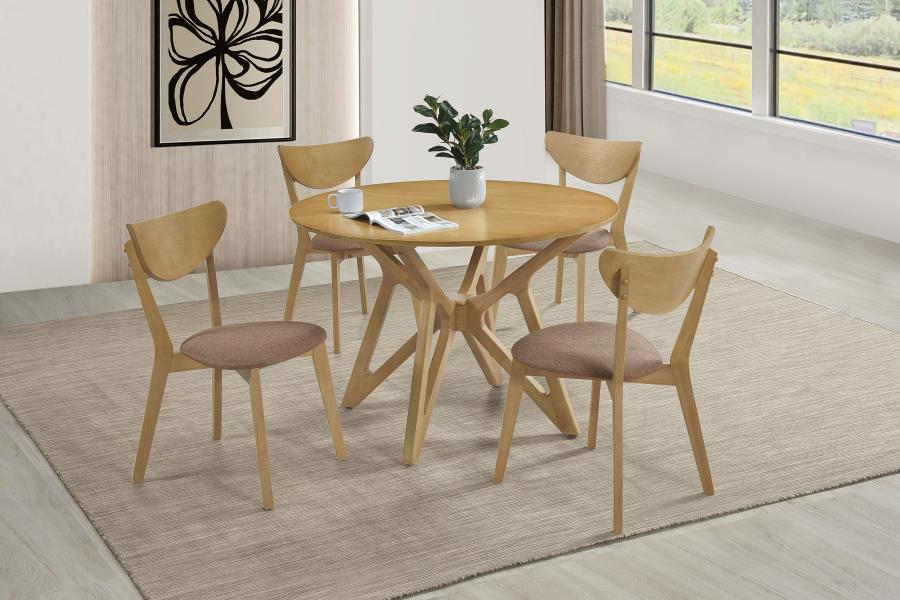 Elowen Round Solid Wood Dining Table in Light Walnut - Warm and Stylish Design for a Cozy and Inviting Dining Room