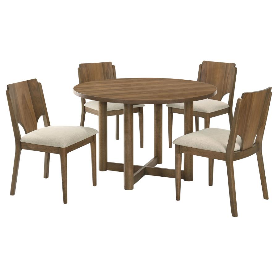 Crestmore 5-Piece 46-Inch Round Wood Dining Table Set Walnut - Warm and Stylish Dining Set for Any Space