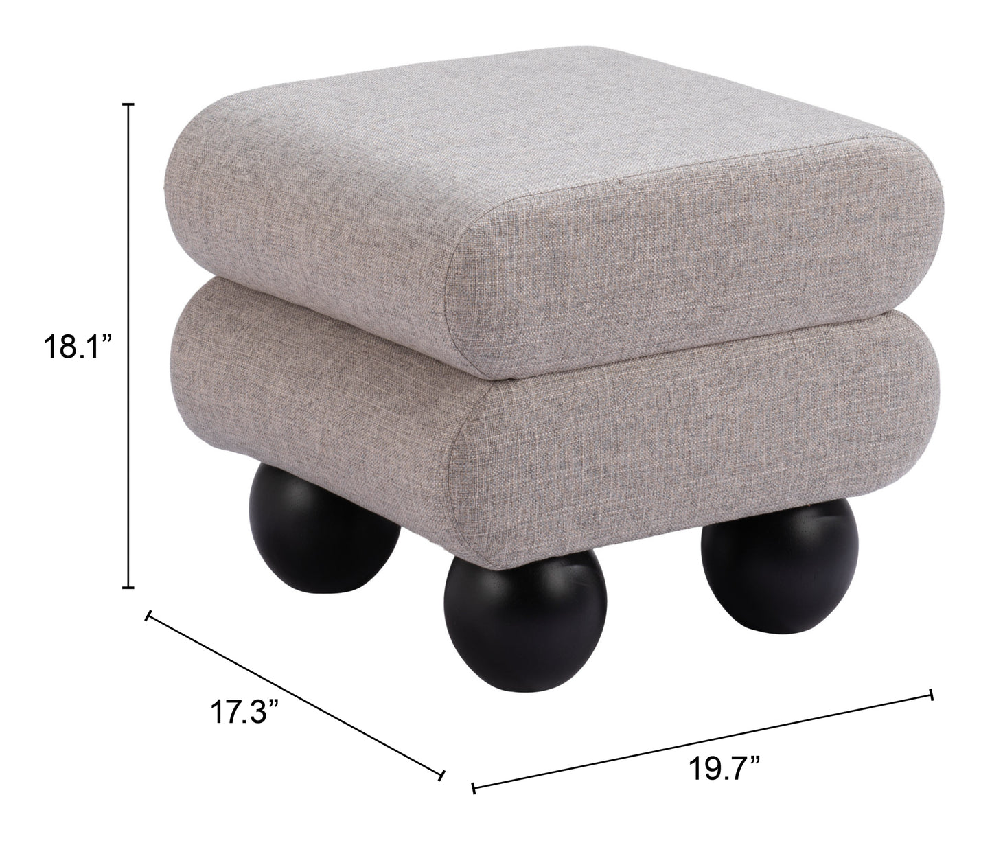 Davao Ottoman - Gray Stylish and Versatile Upholstered Ottoman for Contemporary Living Spaces