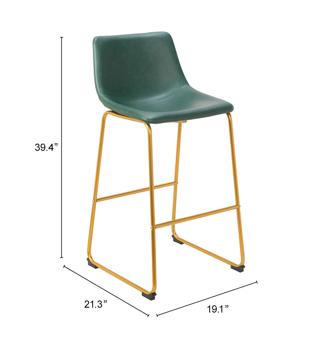 Augusta Barstool Set of 2 - Green & Gold Stylish and Modern Upholstered Barstools for Contemporary Kitchens and Bars