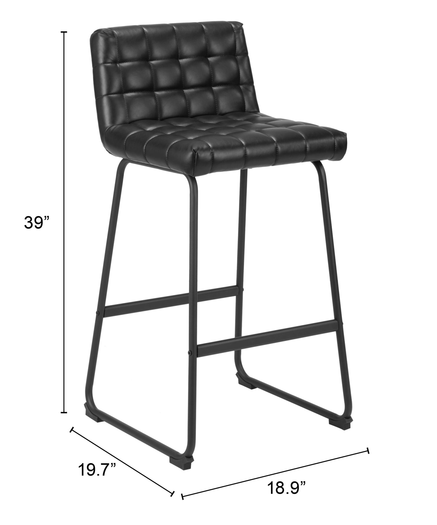 Pago Barstool Set of 2 - Black Sleek and Modern Upholstered Barstools for Contemporary Kitchens and Bars
