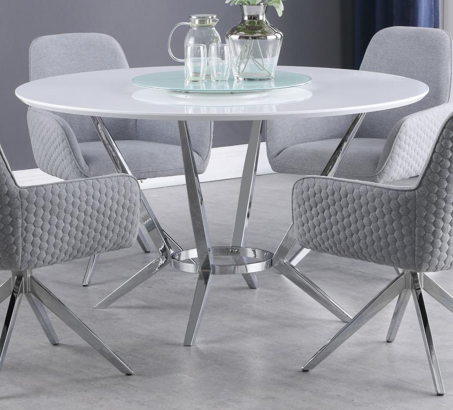 Abby Round Dining Table with Lazy Susan White and Chrome β Modern Elegance for Stylish Dining Spaces