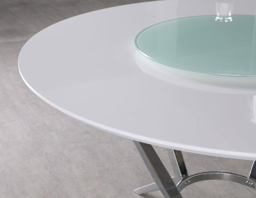 Abby Round Dining Table with Lazy Susan White and Chrome β Modern Elegance for Stylish Dining Spaces
