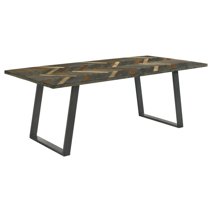 Misty Sled Leg Dining Table Grey Sheesham and Gunmetal β Modern Industrial Style with Sleek, Bold Design