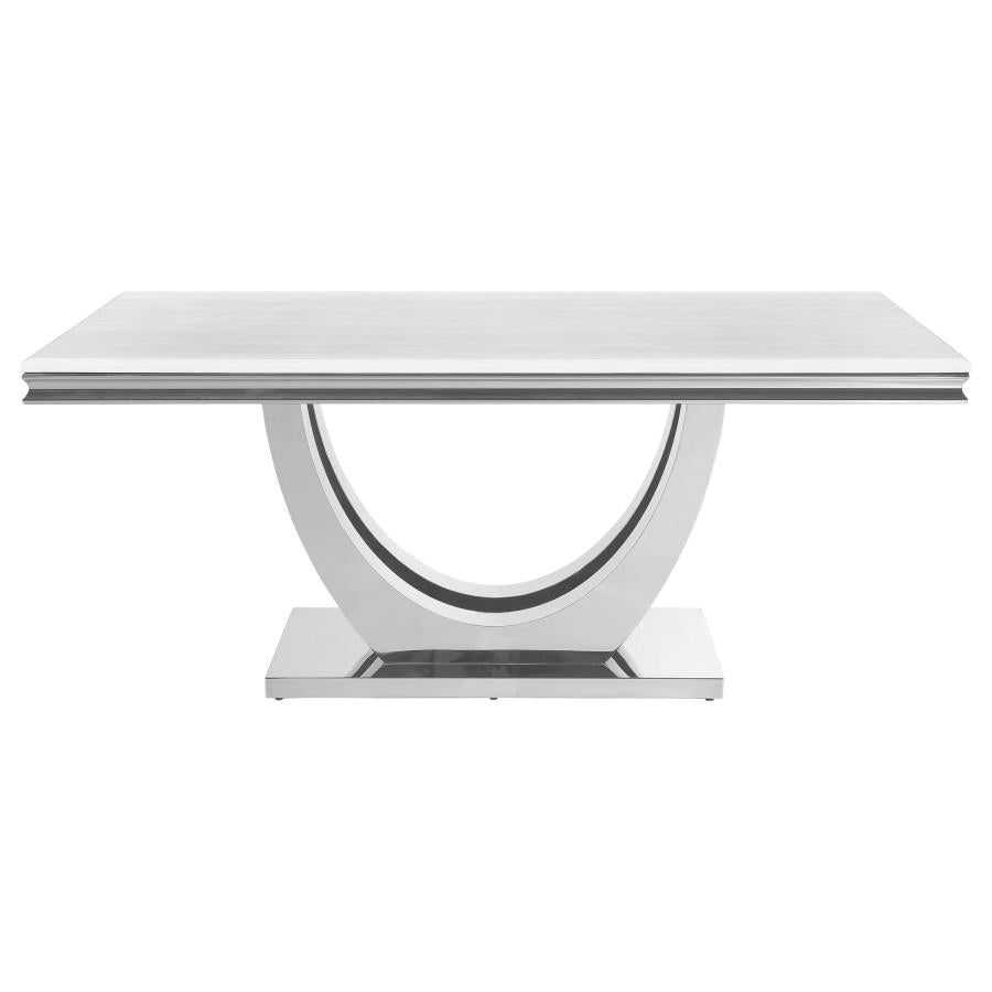 Kerwin Rectangle Dining Table β White Faux Marble Top & Chrome Base for Modern Luxe Style