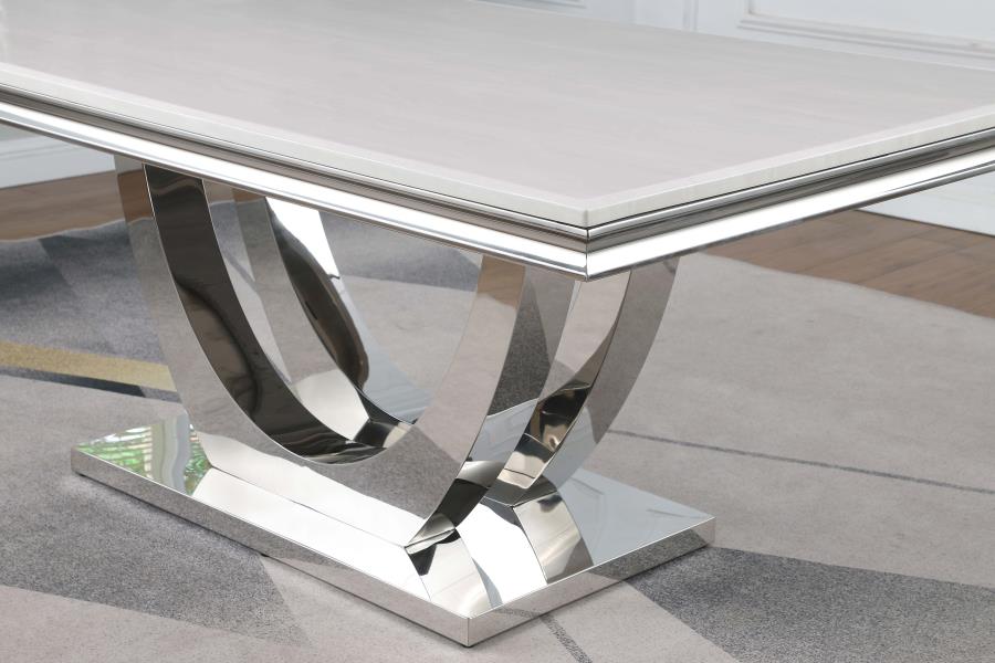 Kerwin Rectangle Dining Table β White Faux Marble Top & Chrome Base for Modern Luxe Style