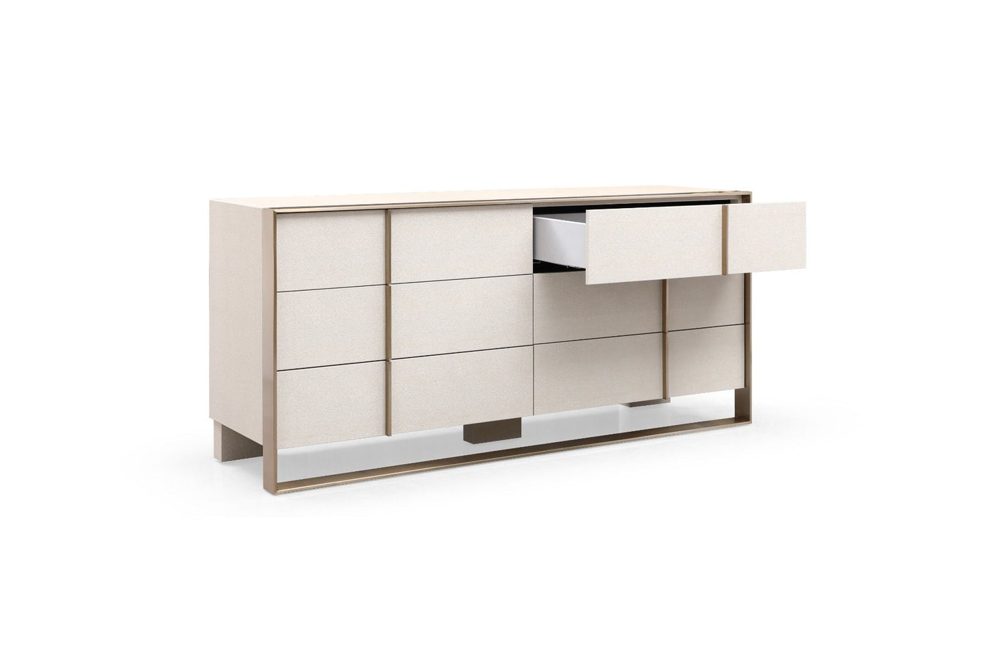 Nova Domus Cartier - Modern Beige Shagreen and Brushed Brass Dresser