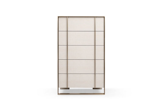 Nova Domus Cartier - Chic Beige Shagreen Chest with Brushed Brass Accents