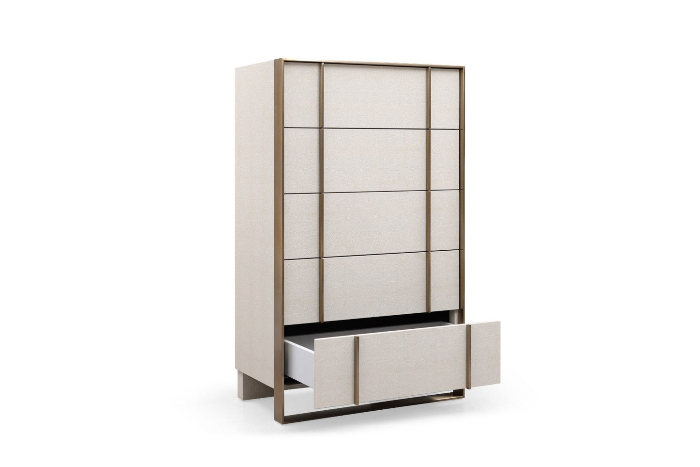 Nova Domus Cartier - Modern Beige Shagreen and Brushed Brass Chest