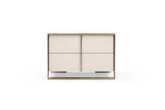 Nova Domus Cartier - Chic Beige Shagreen Nightstand with Brushed Brass Accents