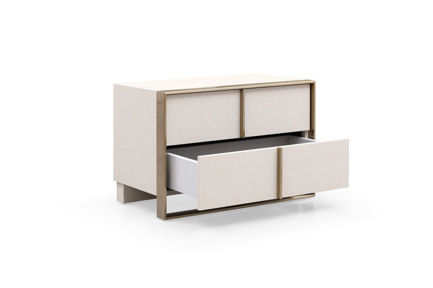 Nova Domus Cartier - Modern Beige Shagreen and Brushed Brass Nightstand