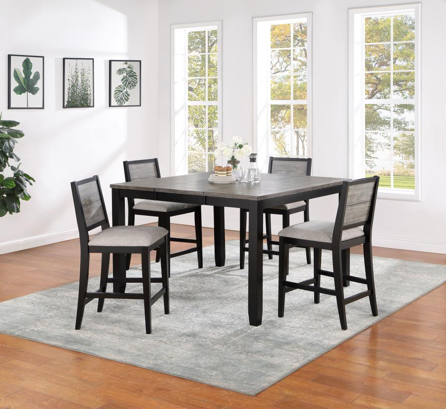 Elodie 5-Piece Counter Height Dining Set β Grey & Black Table with Extension Leaf for Modern Versatility