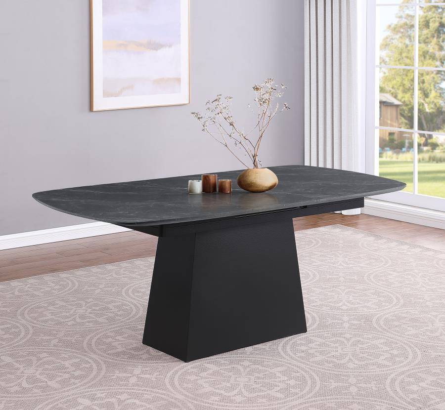 Potero 73-Inch Black Dining Table – Extendable Faux Marble Top