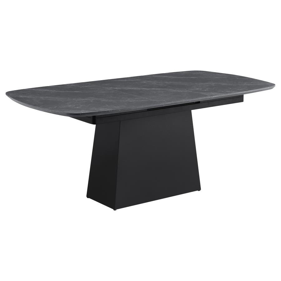 Potero 73-Inch Black Dining Table – Extendable Faux Marble Top