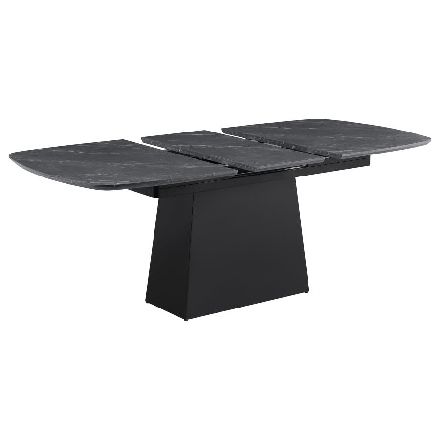 Potero 73-Inch Black Dining Table – Extendable Faux Marble Top
