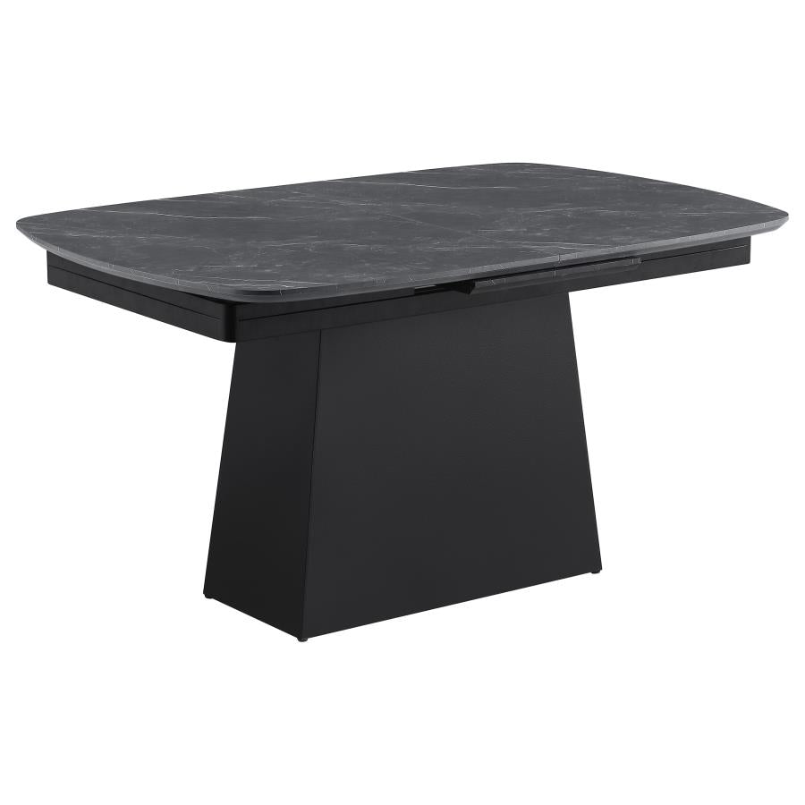 Potero 73-Inch Black Dining Table – Extendable Faux Marble Top