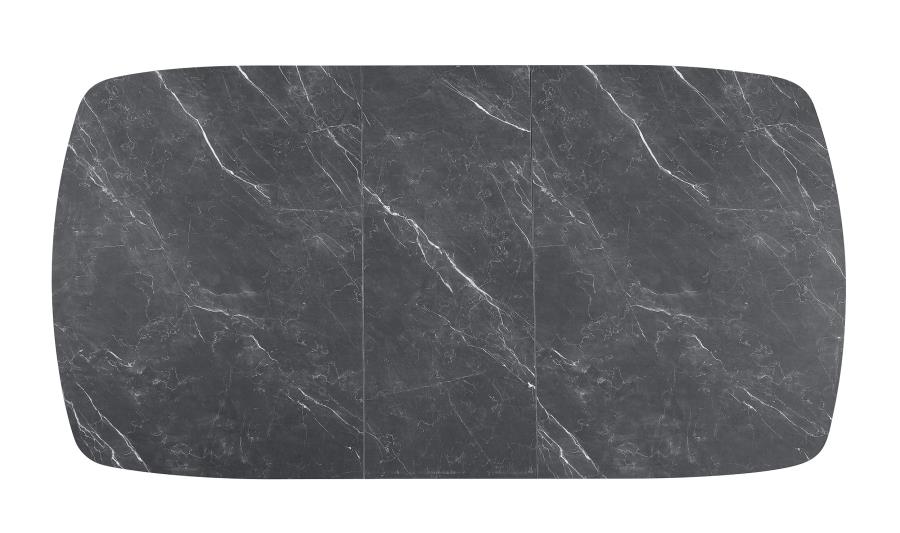 Potero 73-Inch Black Dining Table – Extendable Faux Marble Top