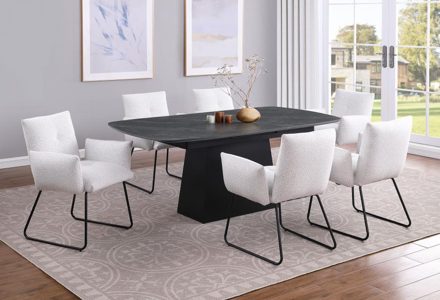 Potero 73-Inch Black Dining Table – Extendable Faux Marble Top