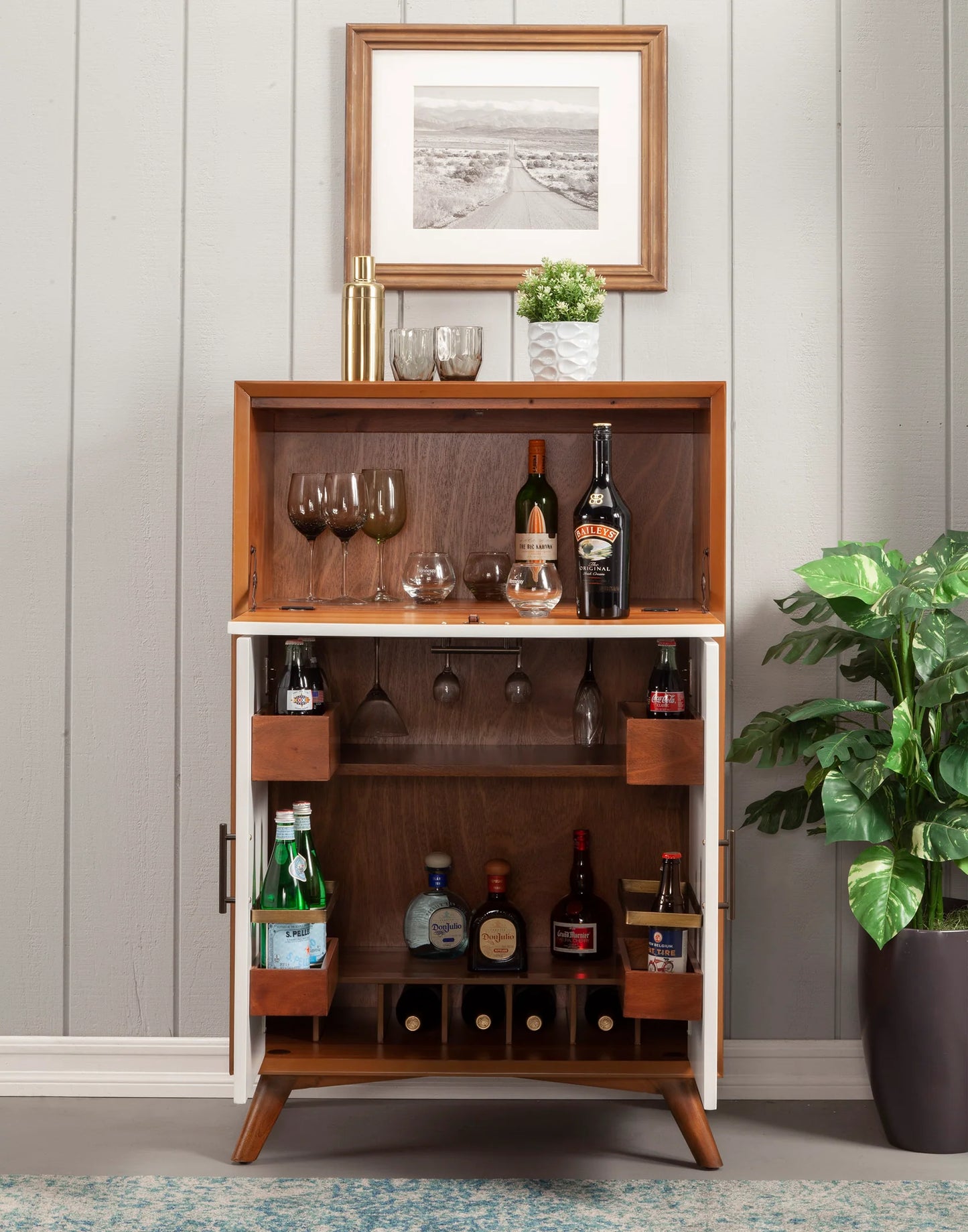 Flynn Large Bar Cabinet with Drop Down Tray – Elegant Storage Solution with Modern Design for Your Entertaining Space