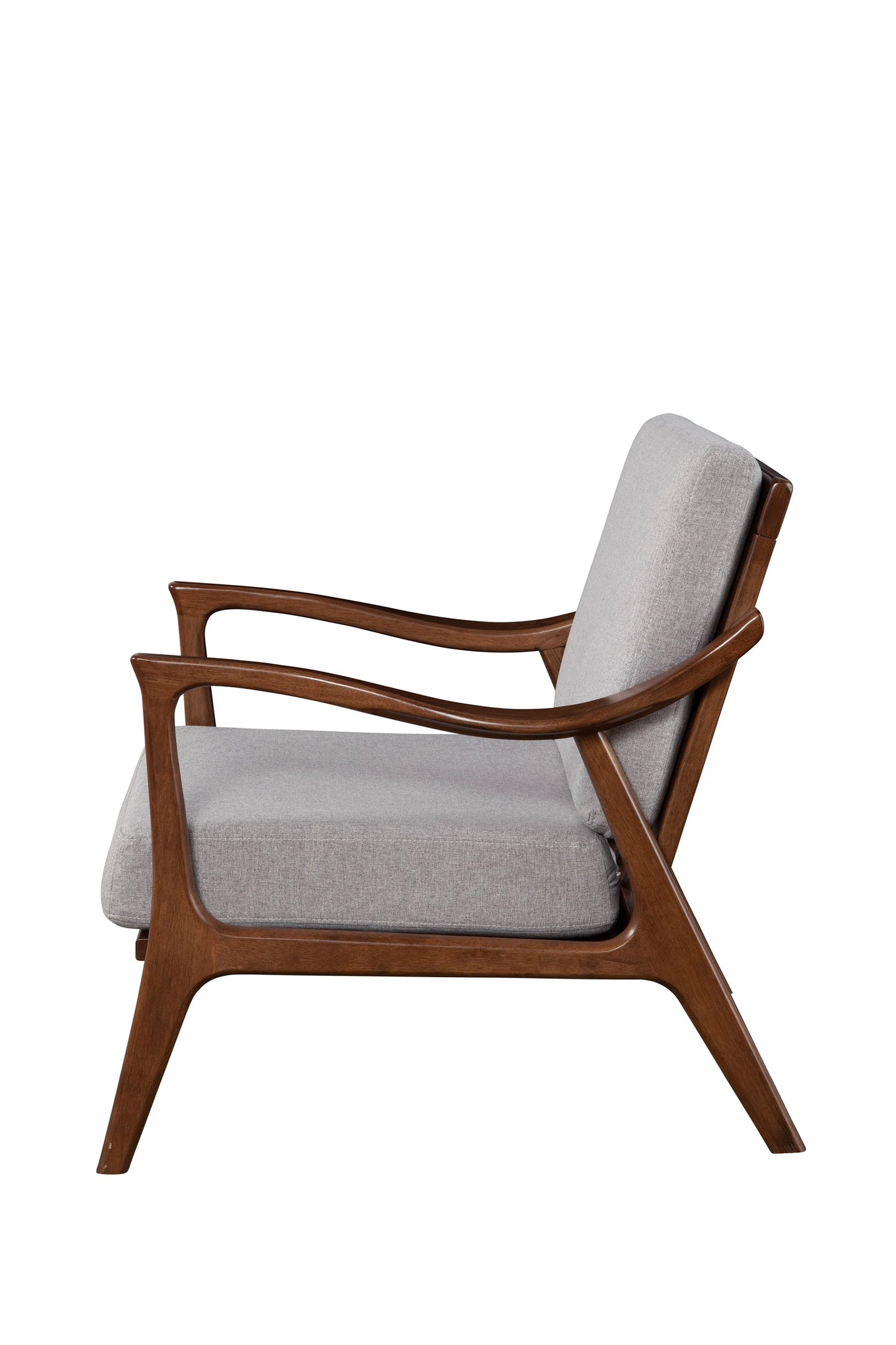 Zephyr Slate Lounge Chair – Stylish Light Gray Cushions with Removable Comfort, Featuring a Medium Brown Frame for a Modern Touch