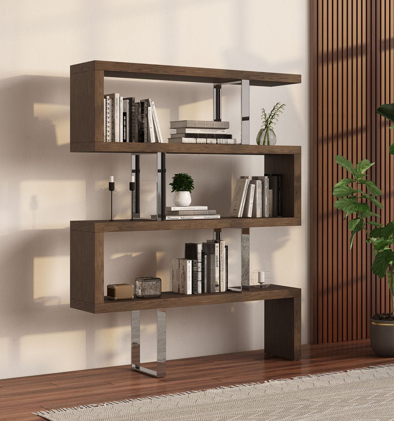 Modrest Maze Modern Walnut Bookcase
