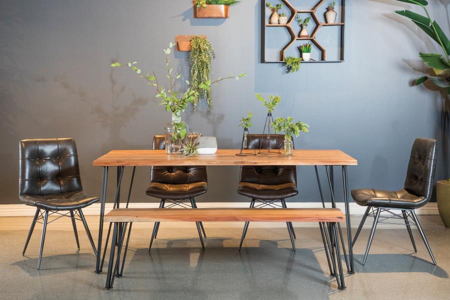 Sherman Rectangular Dining Table in Natural Acacia and Matte Black - Modern and Durable Table for Stylish Dining Rooms